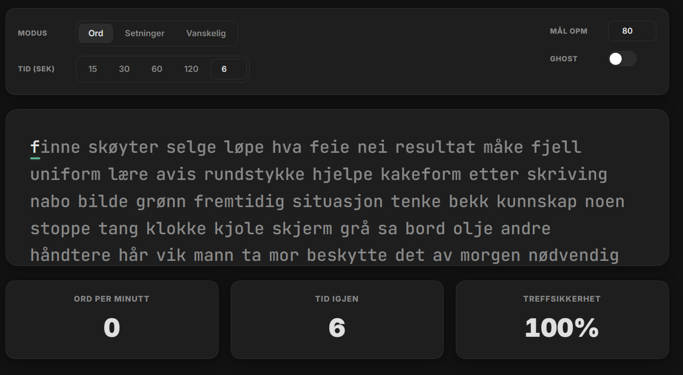 Forhåndsvisning av skrivetesten på PC